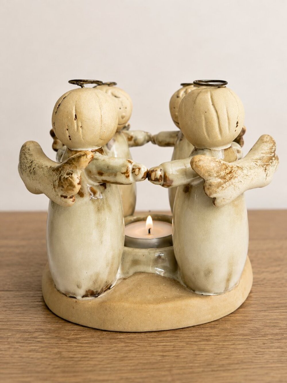 Vintage Ceramic Circle of 4 Angels Holding Hands Tealight Candle Holder